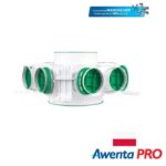 Sadales kolektors - trejgabals ventilācijas sistēmām Awenta Pro DN 75 x 8 / DN 160 / DN 200 | HDPE + NanoSilver. Komplektā blīvgumijas DN 75 un noslēgkorķi.