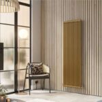 Tērauda sekciju dizaina radiators LUXRAD COLUMNUS V | 2-kolonnu tips| H=1800 x L=470 mm. Q=1341 W (75/65/20). Krāsots zelta toņa krāsā. Pieslēgums ZDC-apakšā pa vidu. - Image 2