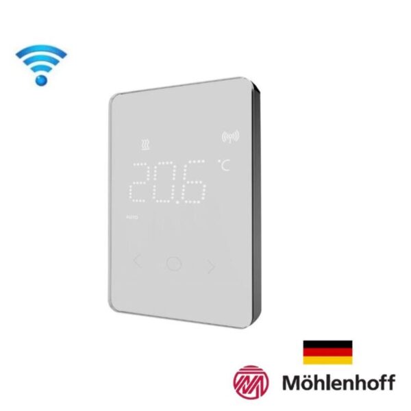 Dizaina telpas termostats siltajām grīdām Alpha Smart RLDS-61071-N6. Bezvadu sistēma Wi-Fi. LED indikācijas displejs. Balts. - Image 1
