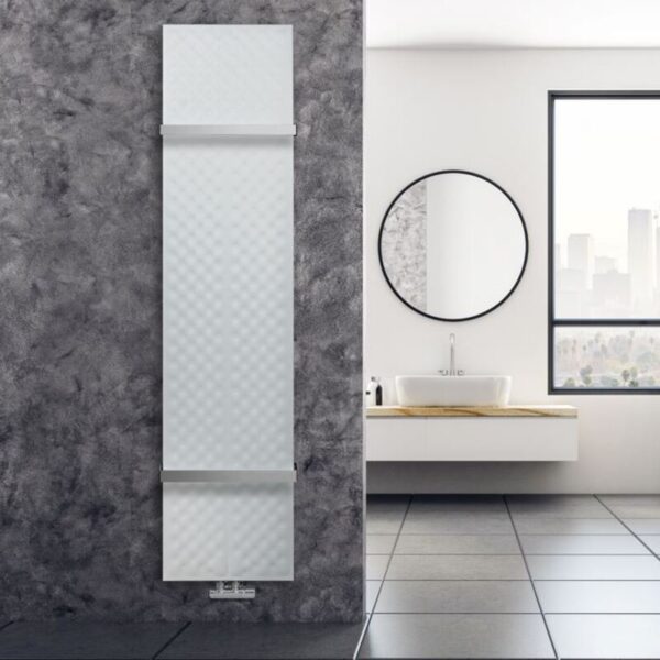 Dizaina radiators MINOA PILLOW | H=1770 x L=380 mm. Q= 688 W (75/65/20). Krāsots matēti balts RAL 9016. Pieslēgums apakšā pa vidu. - Image 3