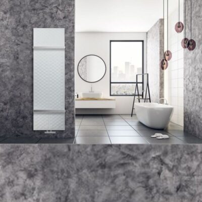 Dizaina radiators MINOA PILLOW | H=1770 x L=590 mm. Q= 1068 W (75/65/20). Krāsots matēti balts RAL 9016. Pieslēgums apakšā pa vidu.