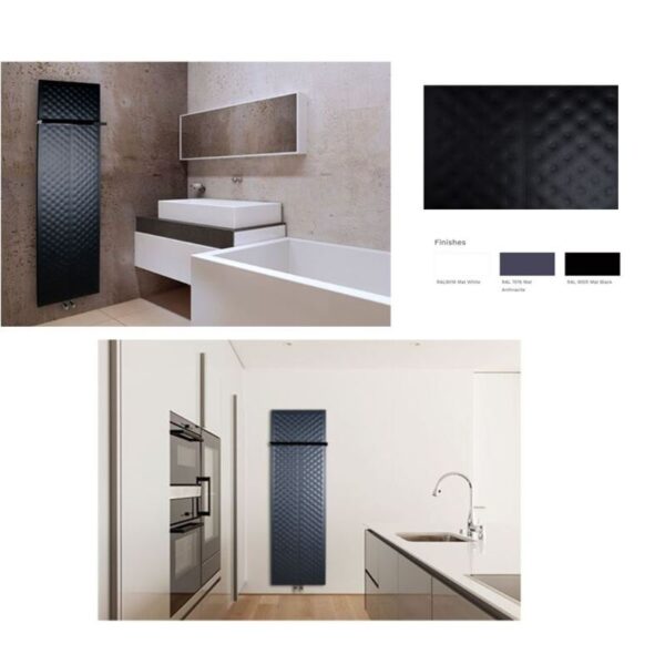 Dizaina radiators MINOA PILLOW | H=1770 x L=380 mm. Q= 688 W (75/65/20). Krāsots matēti melns RAL 9005. Pieslēgums apakšā pa vidu. - Image 5